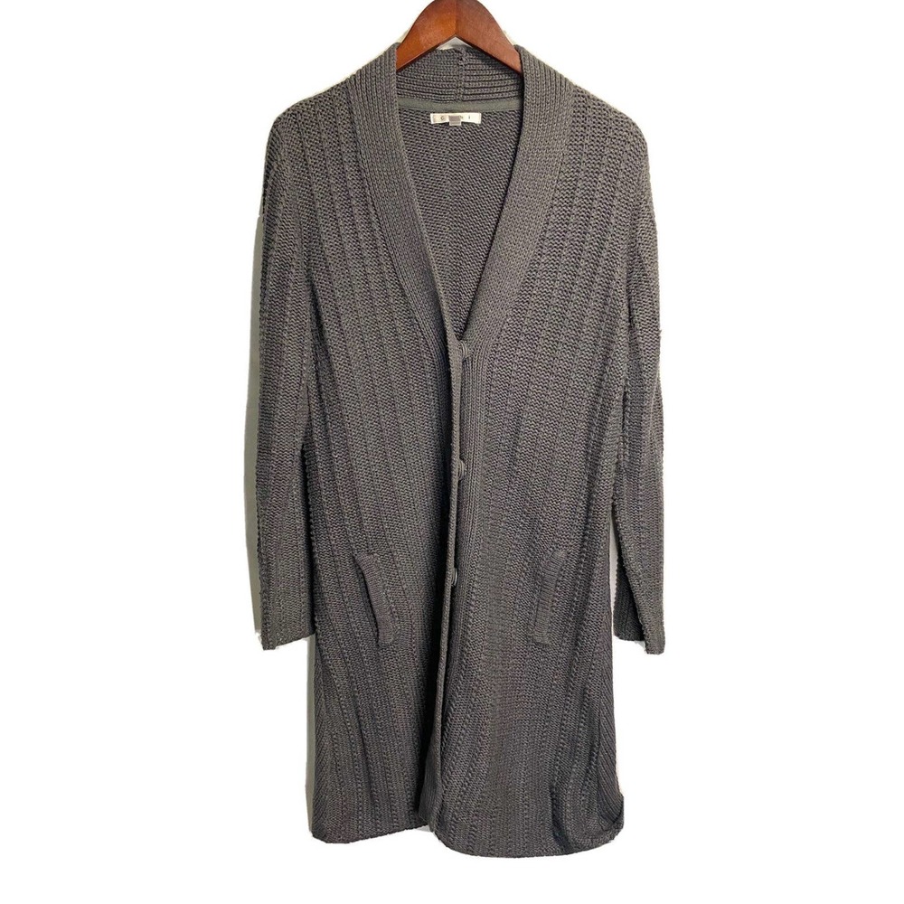 Cabi Womens Stay Cozy‎ Cardigan Long Snap Up V-neck Chunky Knit Grey Size Medium